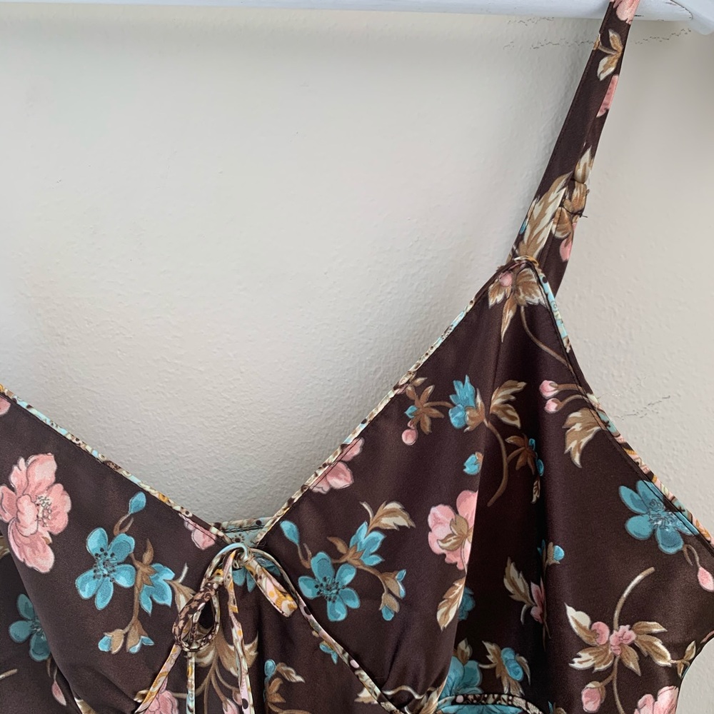 Vintage V-neck Brown Floral Slip Dress SZ L - Picture 2 of 12